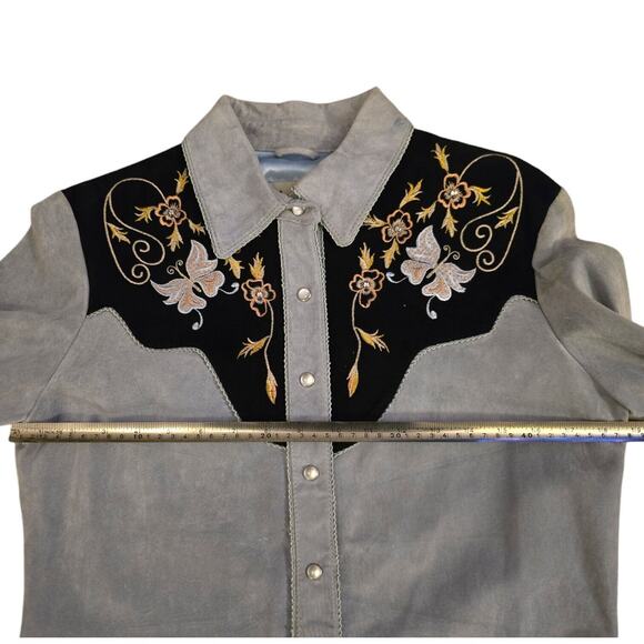 VTG scully leather suede shirt jacket Blue Embroidered Cowgirl Button Up Sz M - Picture 6 of 10